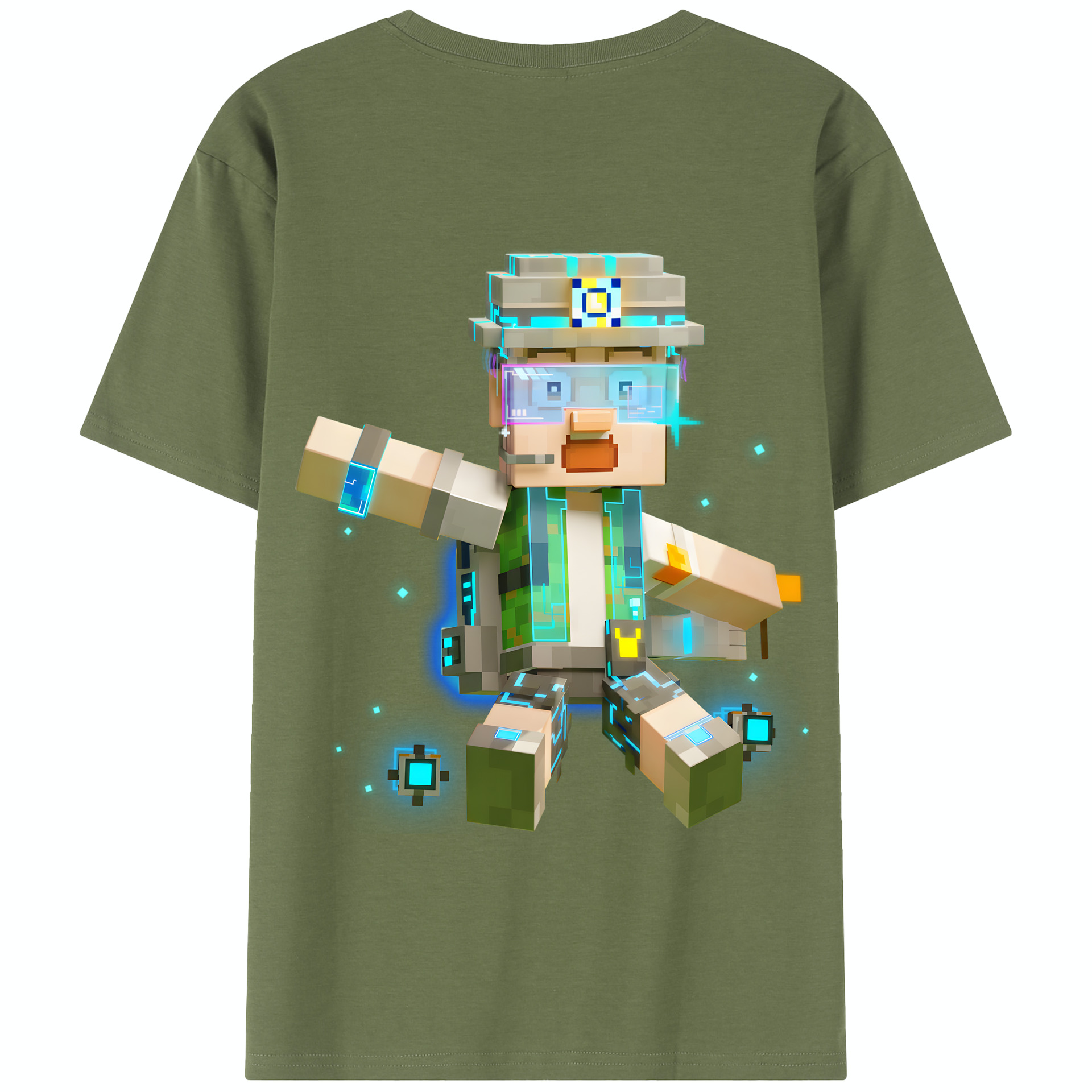 （画像用） マインクラフト ブロックの世界 Minecraft MC Block world 綿100％半袖Tシャツ（背面プリント）